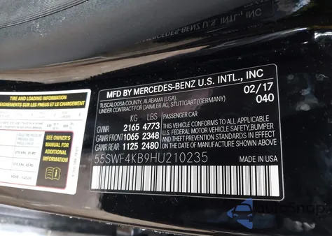 2017 Mercedes-Benz C 300 4Matic из США, поврежденный, VIN 55SWF4KB9HU210235